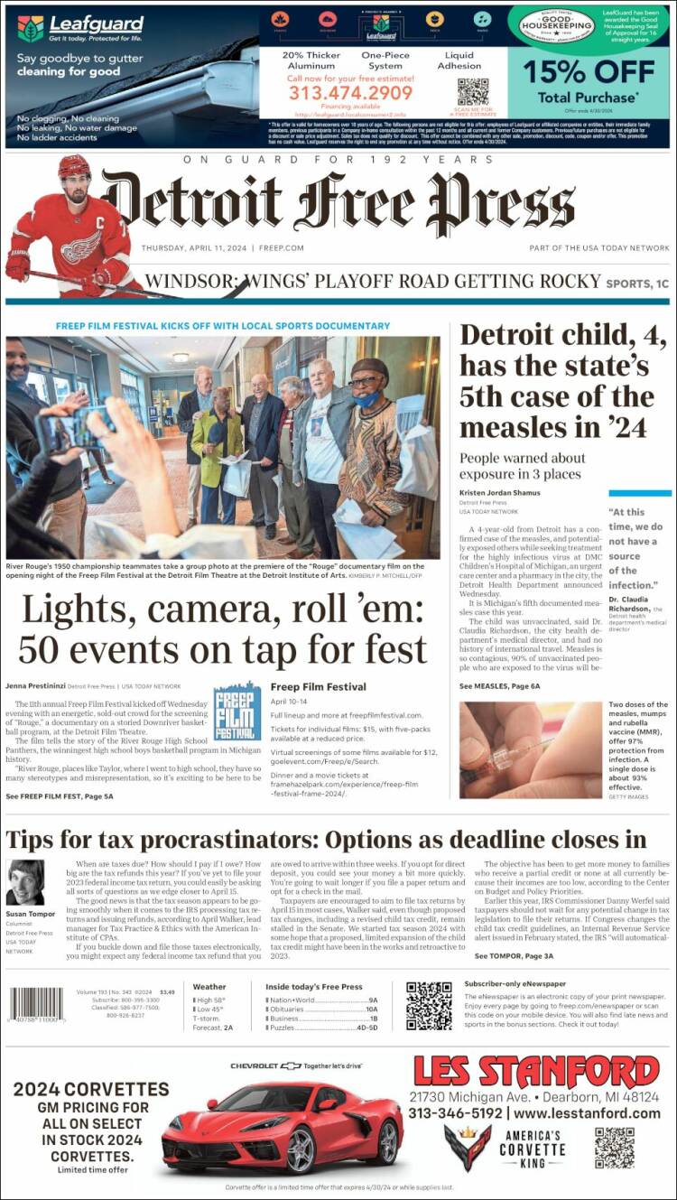 Portada de Detroit Free Press (USA)