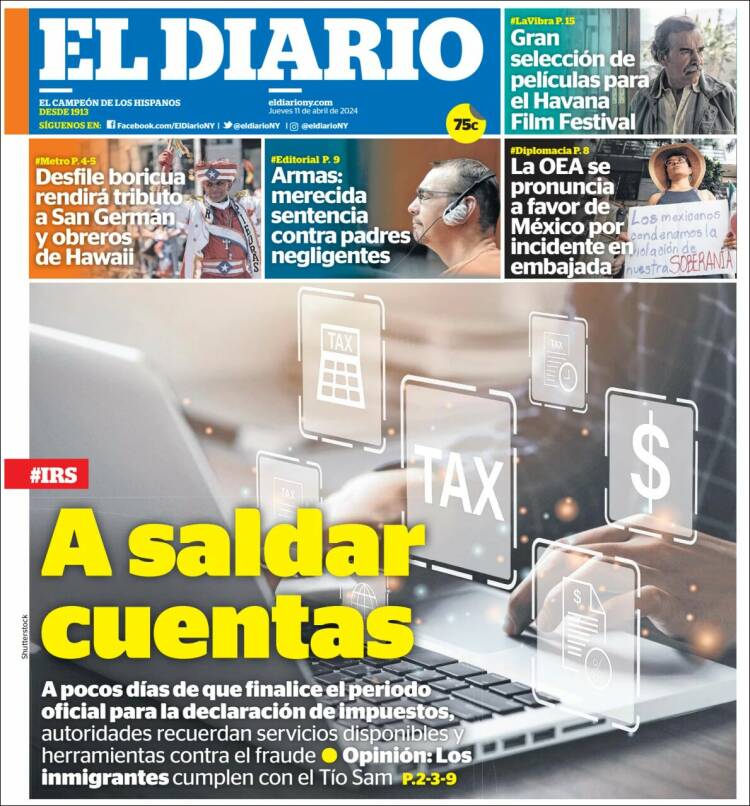 Portada de El Diario NY (USA)
