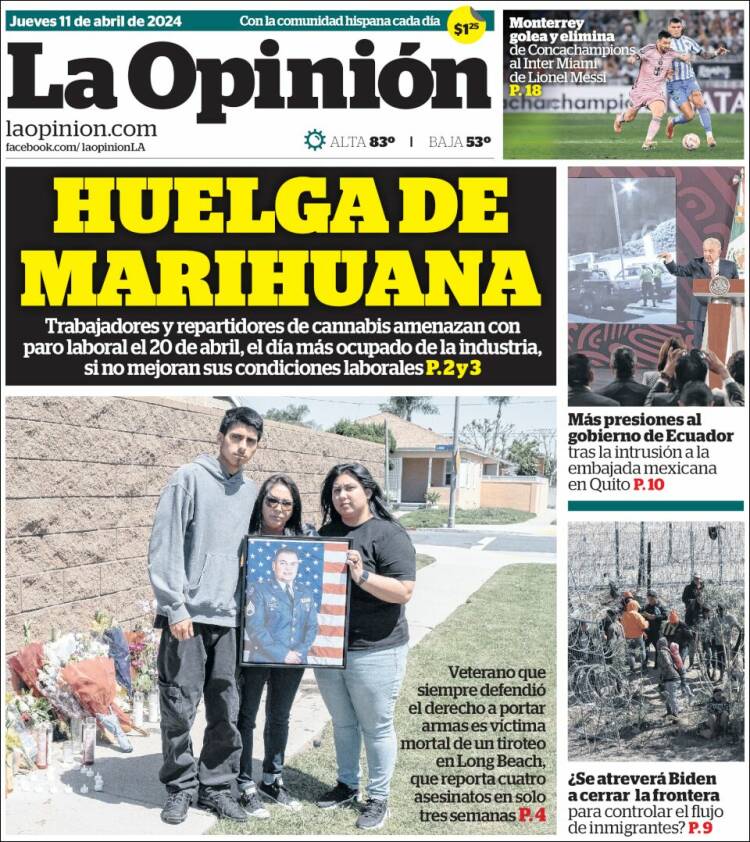 Portada de La Opinión (USA)