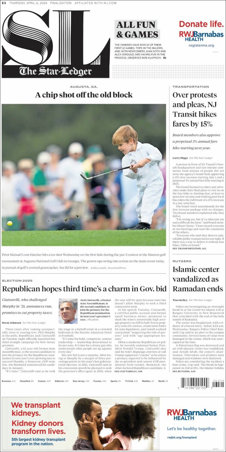 Portada de Star-Ledger (USA)