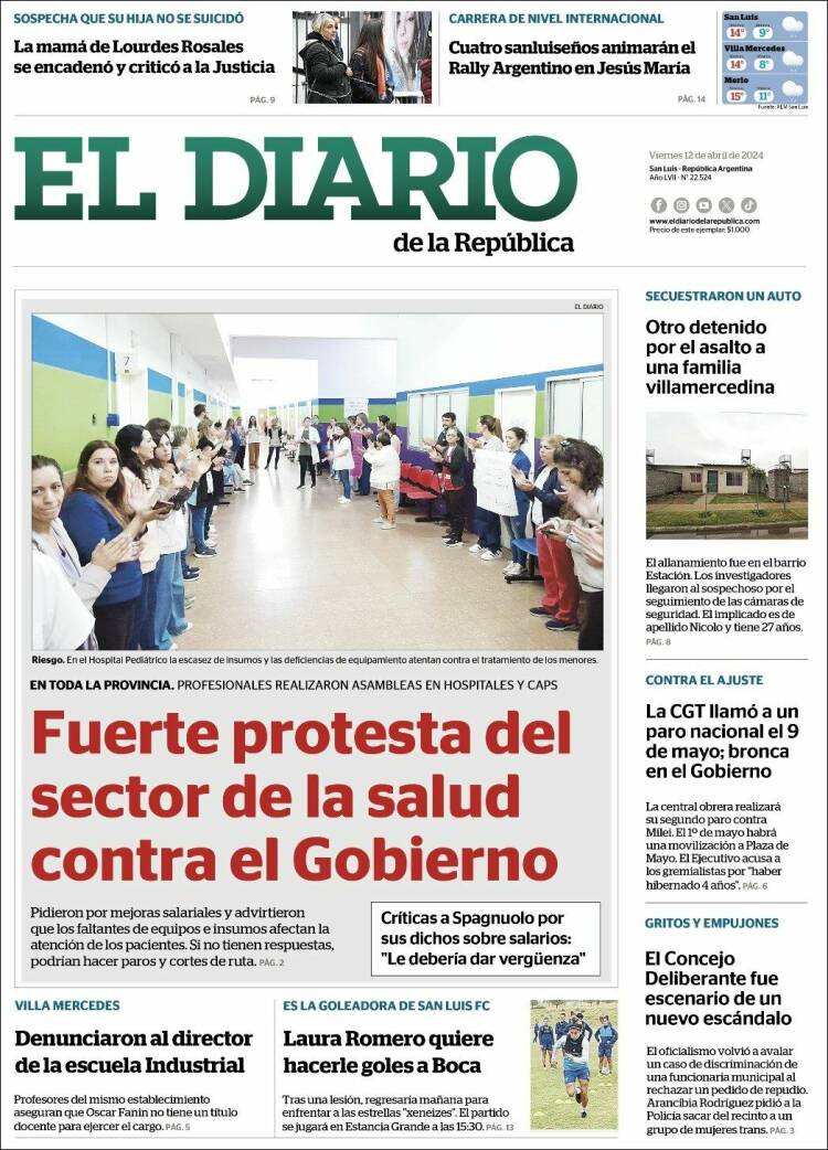 Portada de Diario de la República (Argentina)