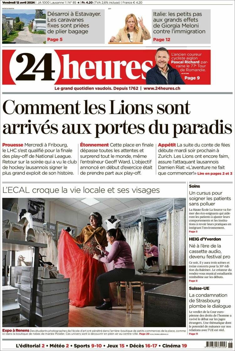 Portada de 24 Heures (Suiza)