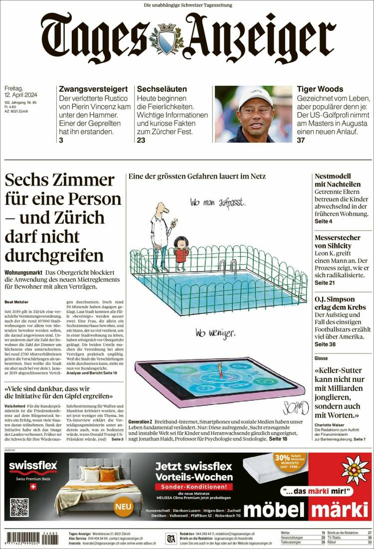 Portada de Tages-Anzeiger (Suiza)