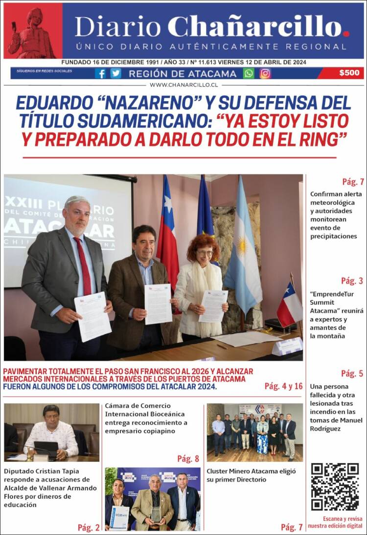 Portada de Diario Chañarcillo (Chile)