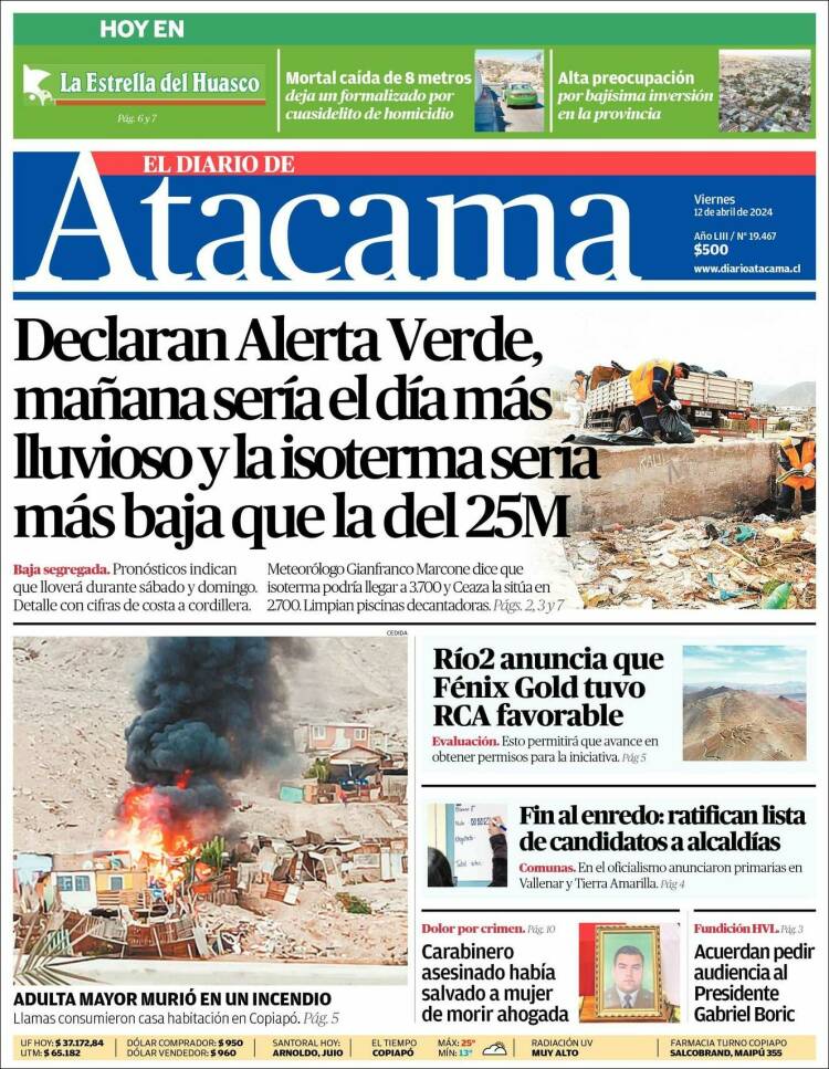 Portada de Diario de Atacama (Chile)