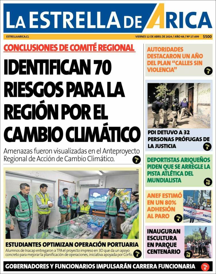 Portada de La Estrella de Arica (Chile)