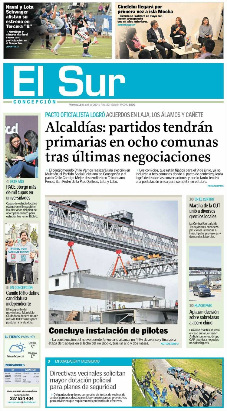 Portada de El Sur (Chile)