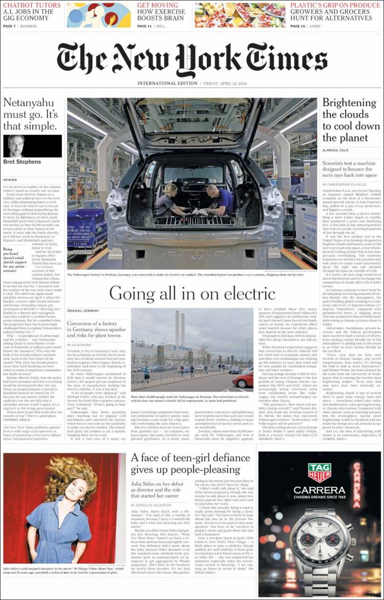 Portada de International New York Times (Europa)