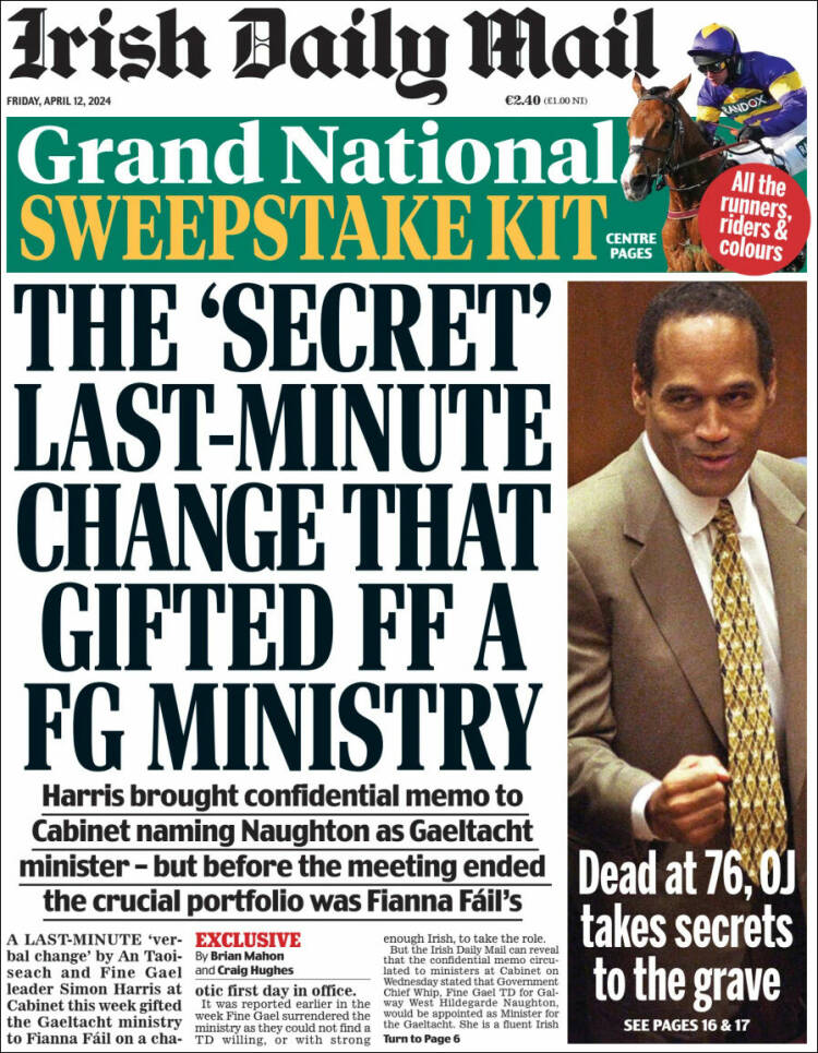 Portada de Irish Daily Mail (Irlanda)