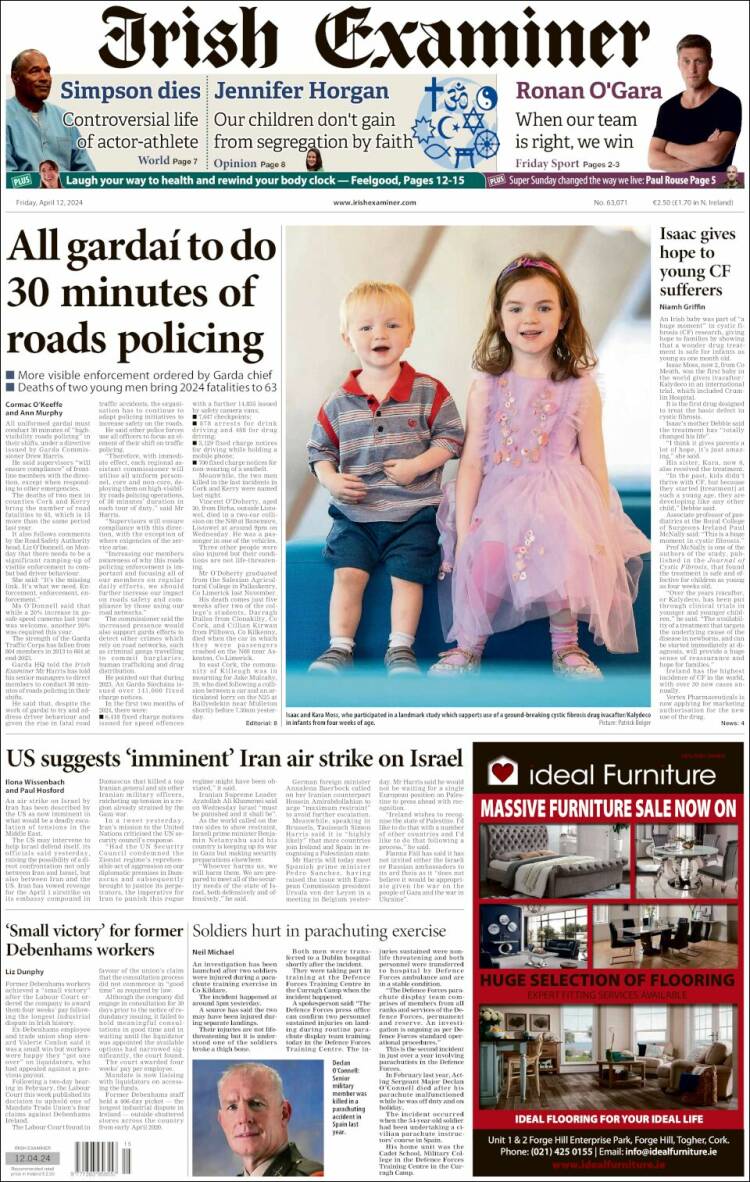 Portada de Irish Examiner (Irlanda)