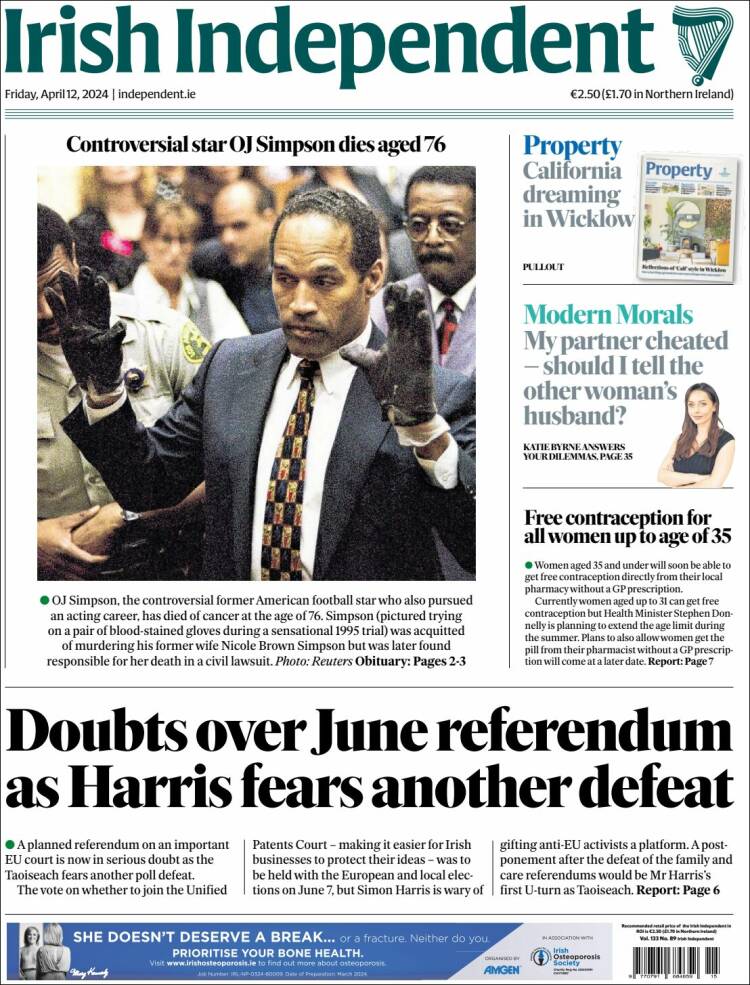 Portada de Irish Independent (Irlanda)