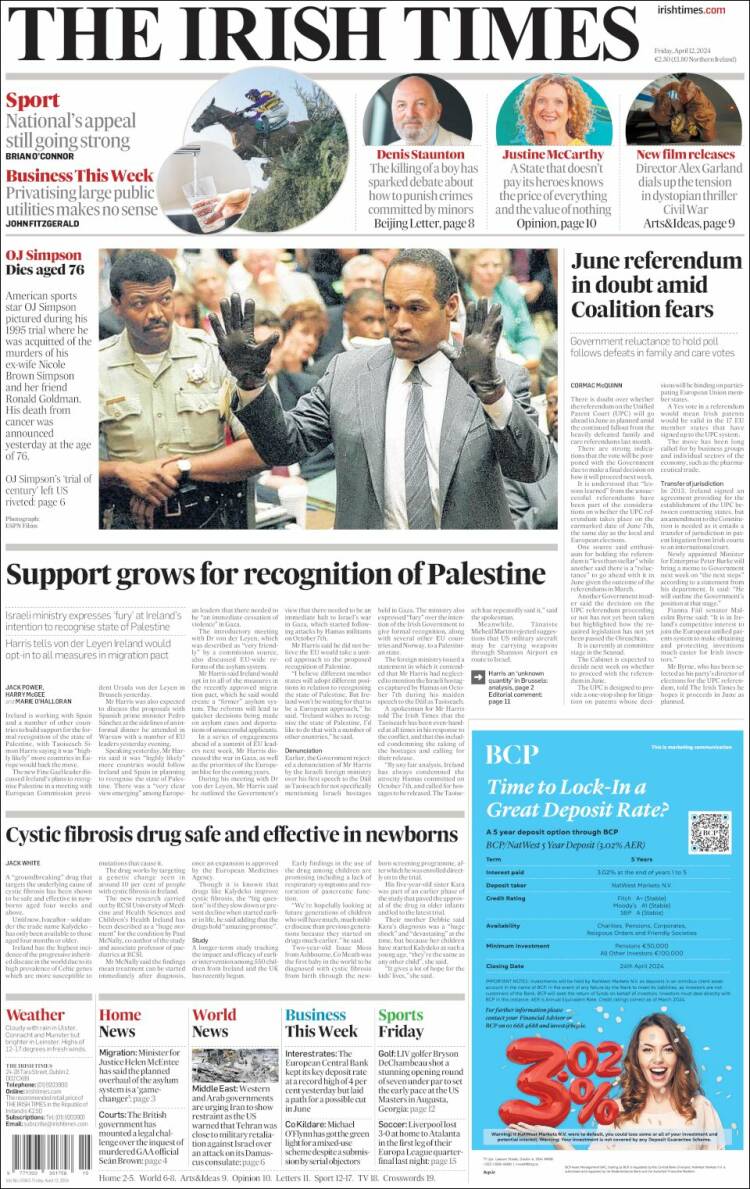 Portada de Irish Times (Irlanda)