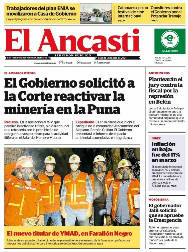 Portada de El Ancasti (Argentina)