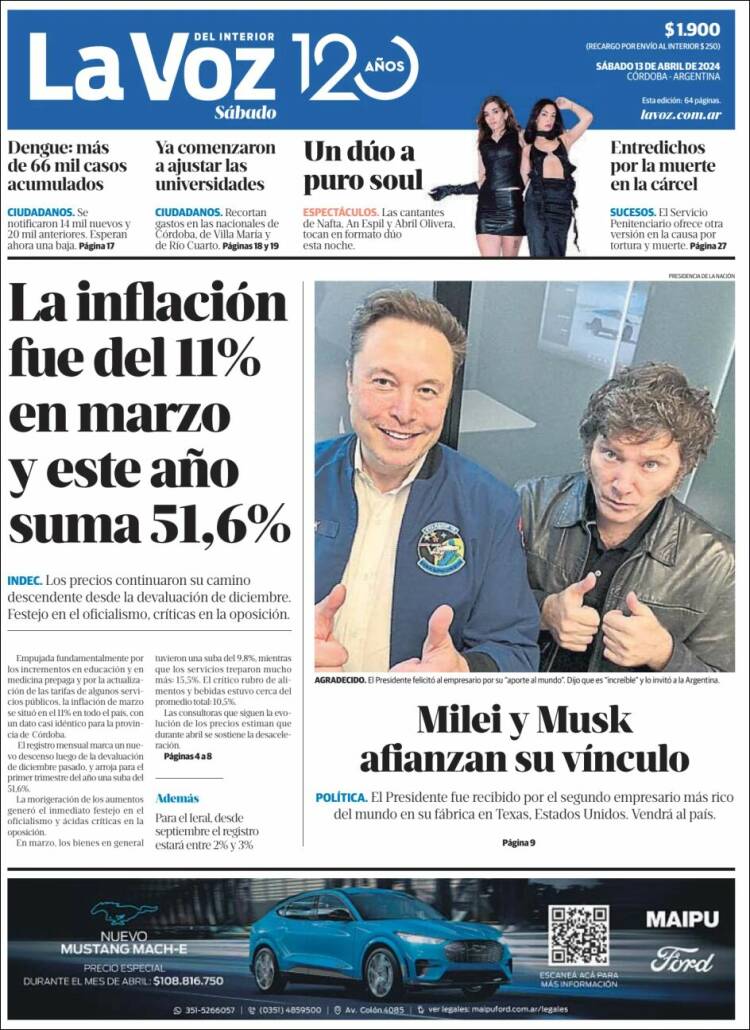 Portada de La Voz del Interior (Argentina)