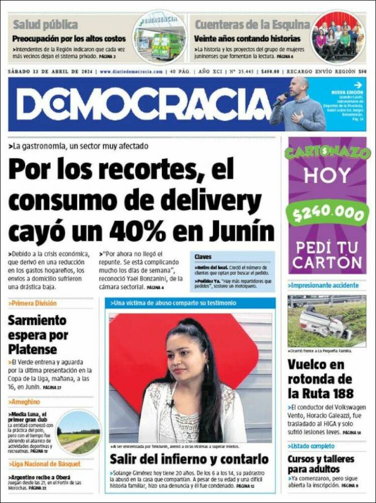 Portada de Diario Democracia (Argentina)