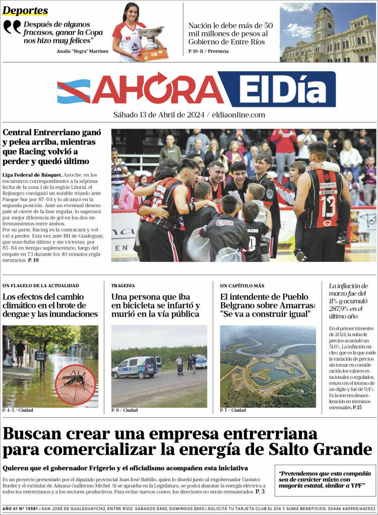 Portada de El Día de Gualeguaychú (Argentina)