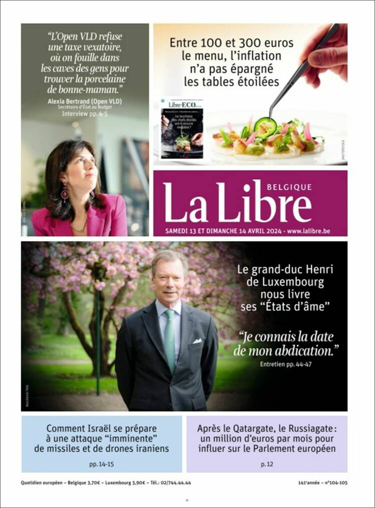 Portada de La Libre.be (B&eacute;lgica)