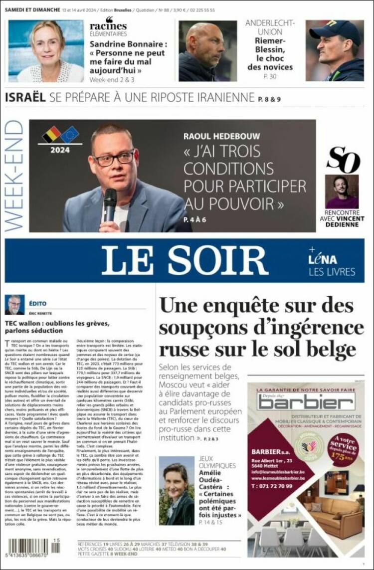Portada de Le Soir (B&eacute;lgica)
