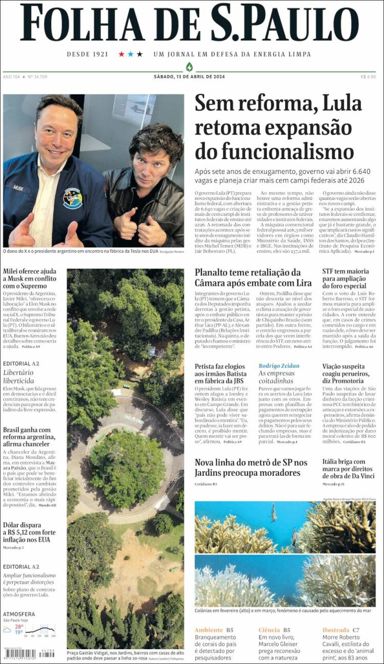 Portada de Folha de São Paulo (Brasil)