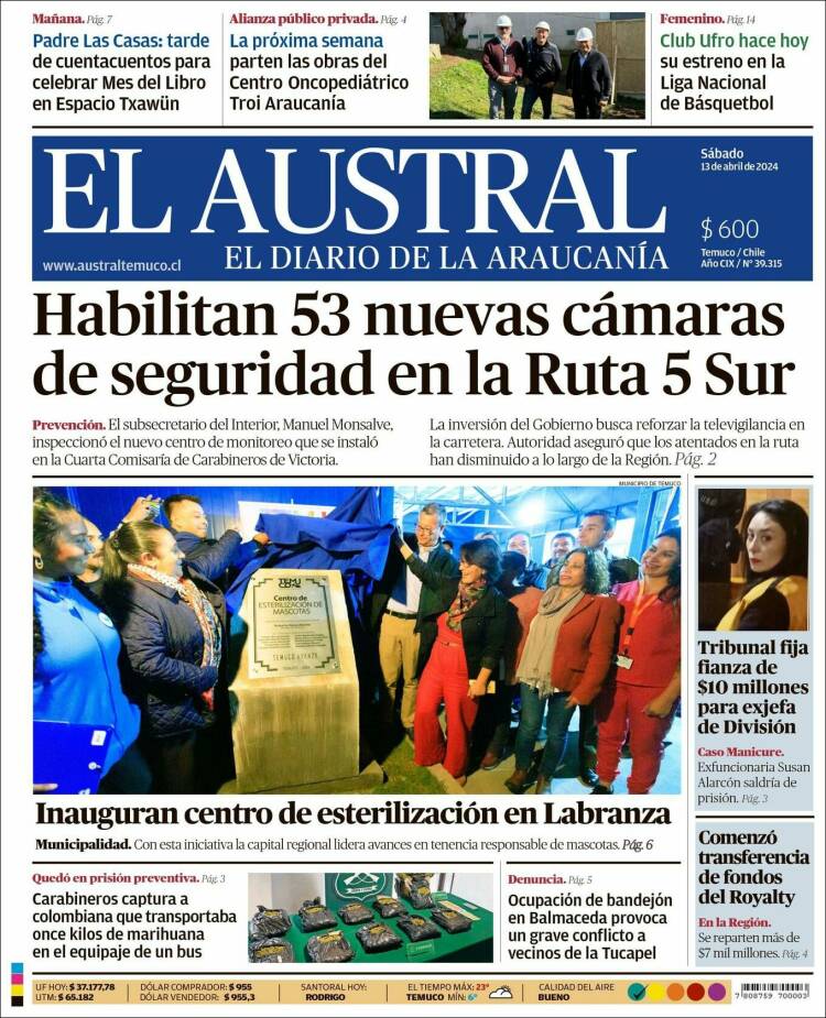 Portada de El Austral de Temuco (Chile)