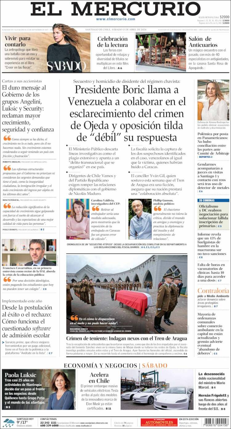 Portada de El Mercurio (Chile)