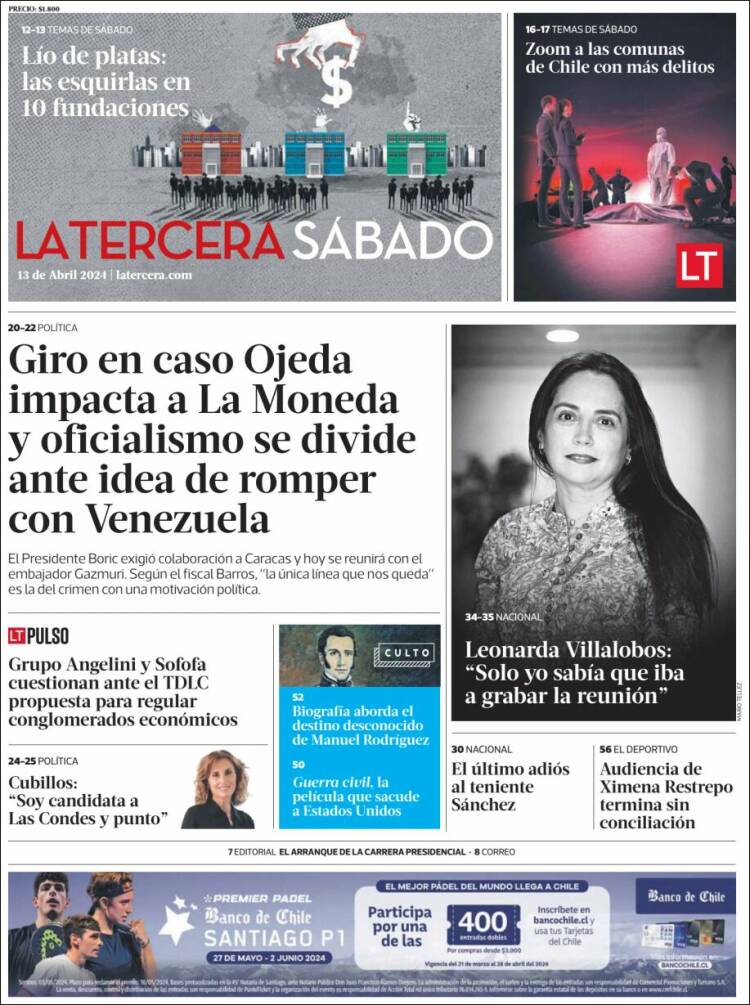 Portada de La Tercera (Chile)