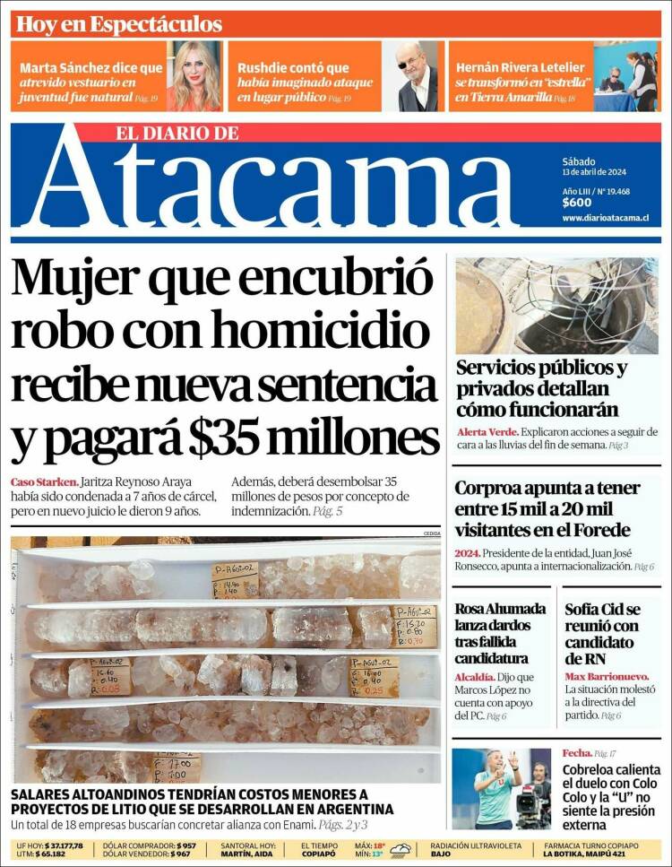 Portada de Diario de Atacama (Chile)