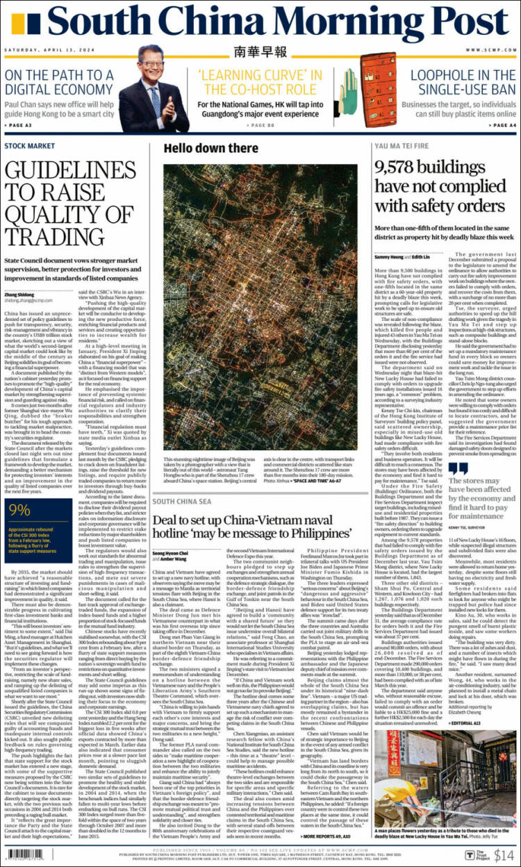 Portada de South China Morning Post (China)