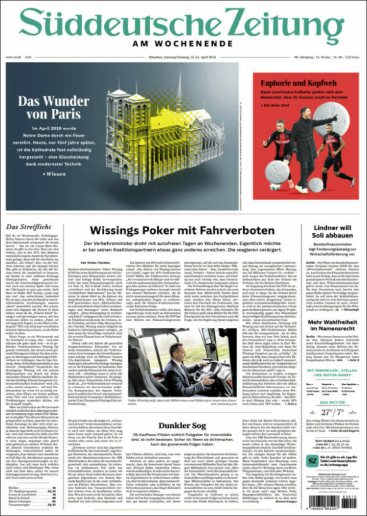 Portada de Sueddeutsche (Alemania)