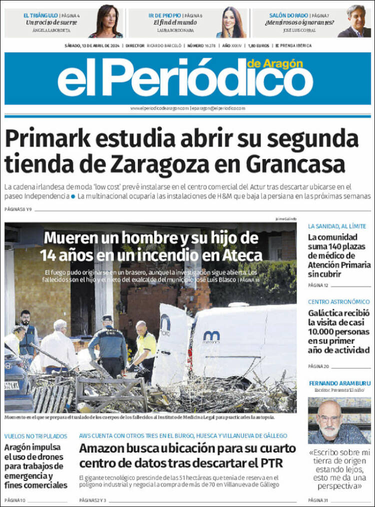 Portada de El Periódico de Aragón (España)