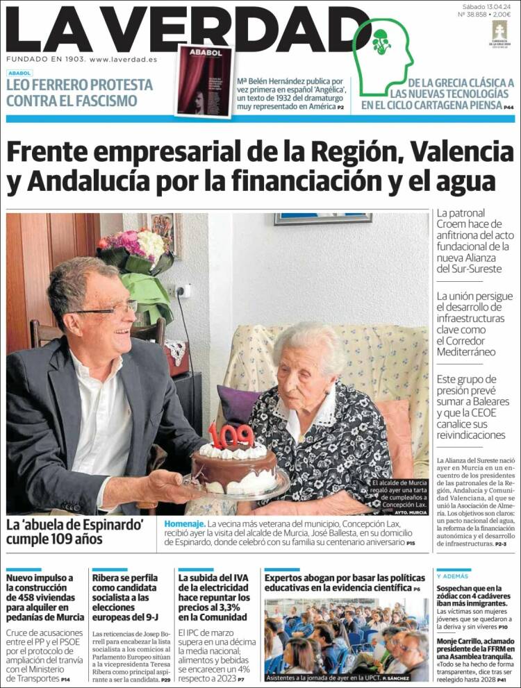 Portada de La Verdad de Murcia (España)