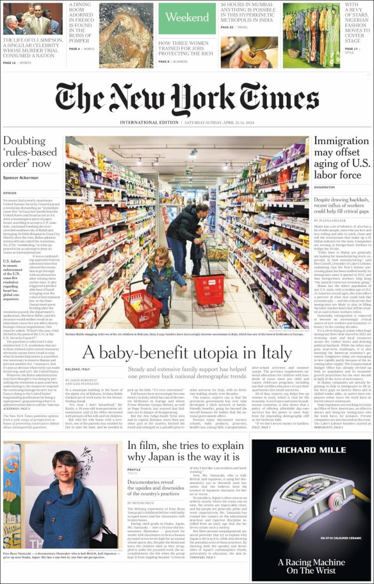 Portada de International New York Times (Europa)