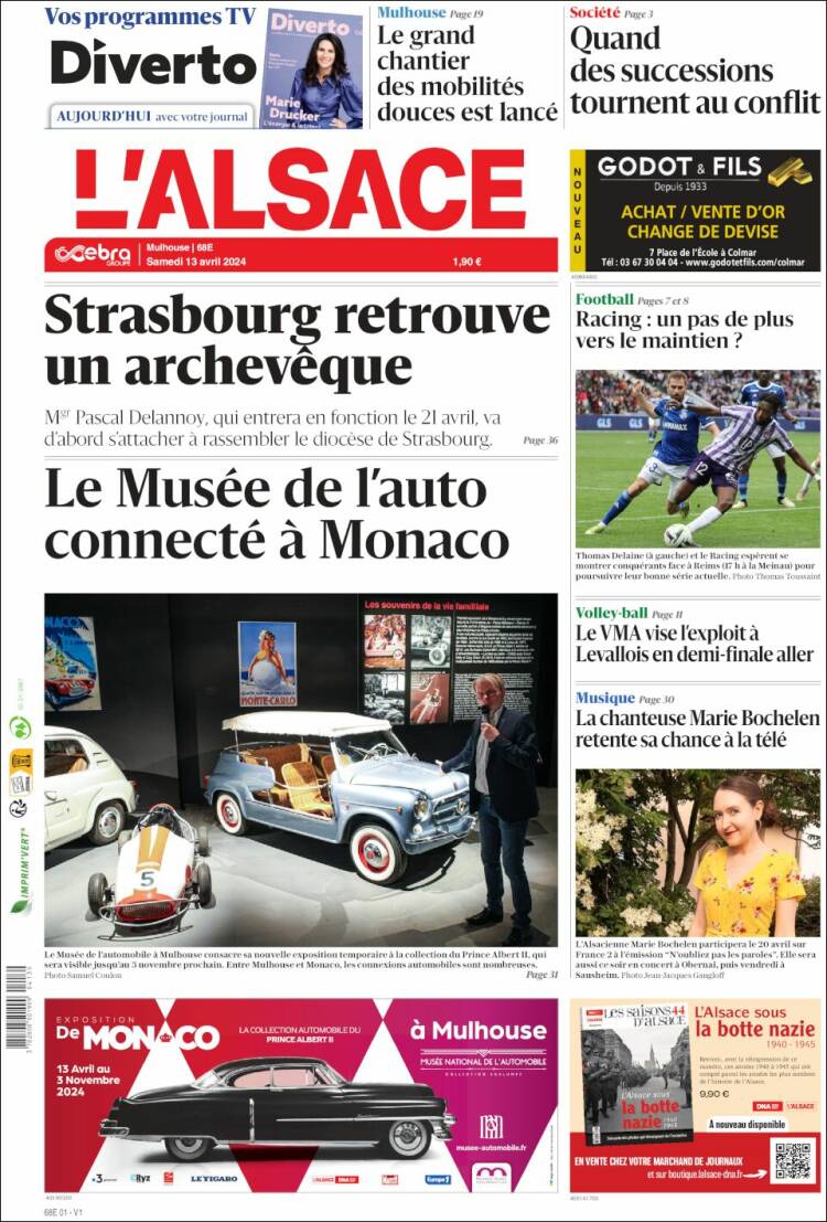 Portada de Journal L'Alsace (Francia)