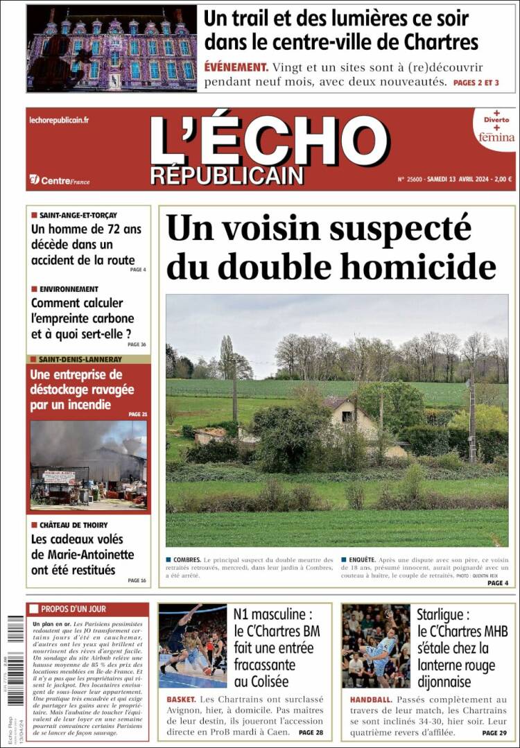 Portada de L'Echo Républicain (Francia)