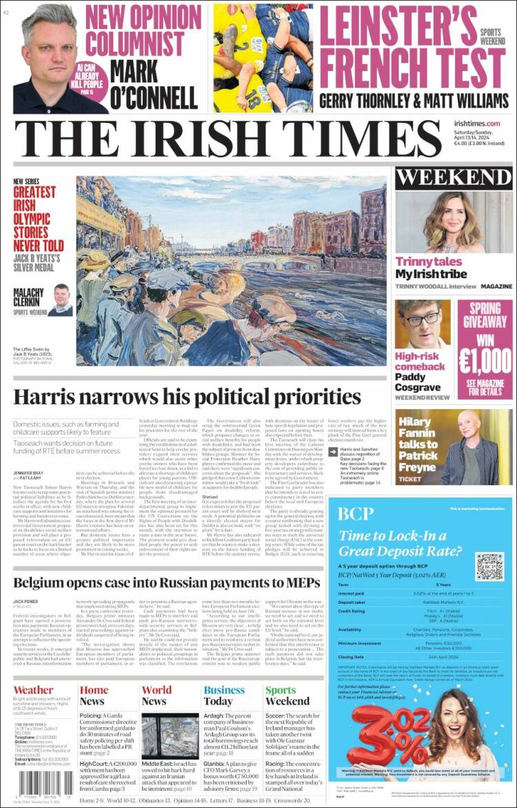 Portada de Irish Times (Irlanda)