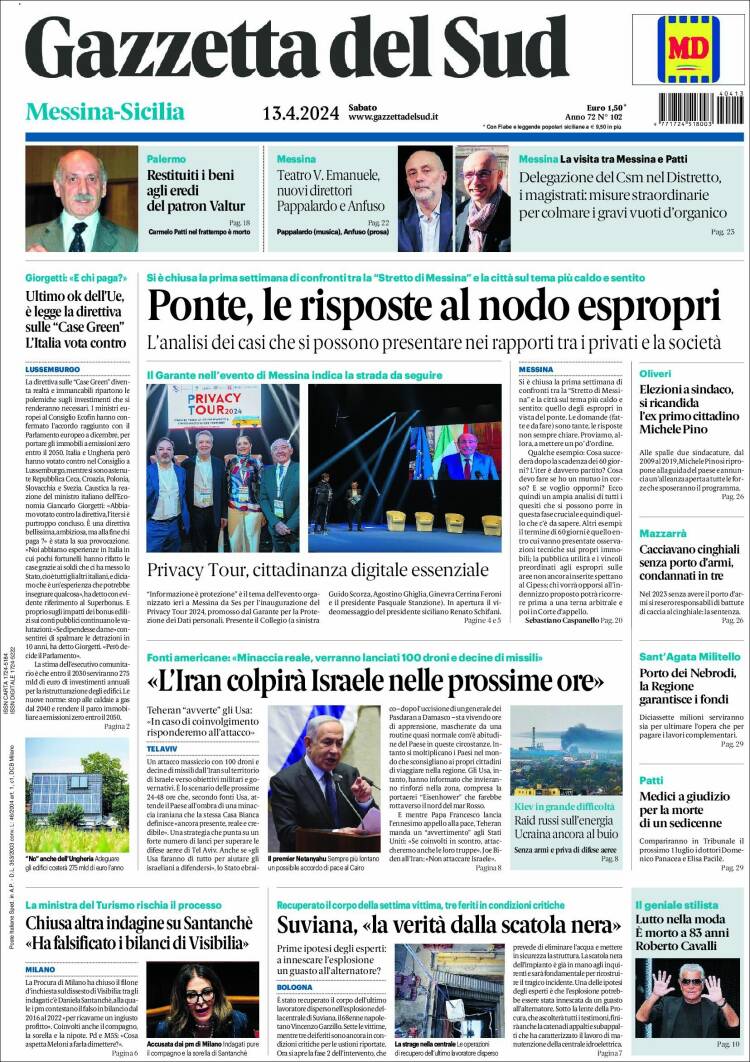 Portada de Gazzetta del Sud (Italia)