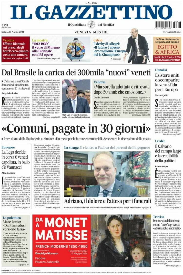 Portada de Il Gazzettino (Italia)