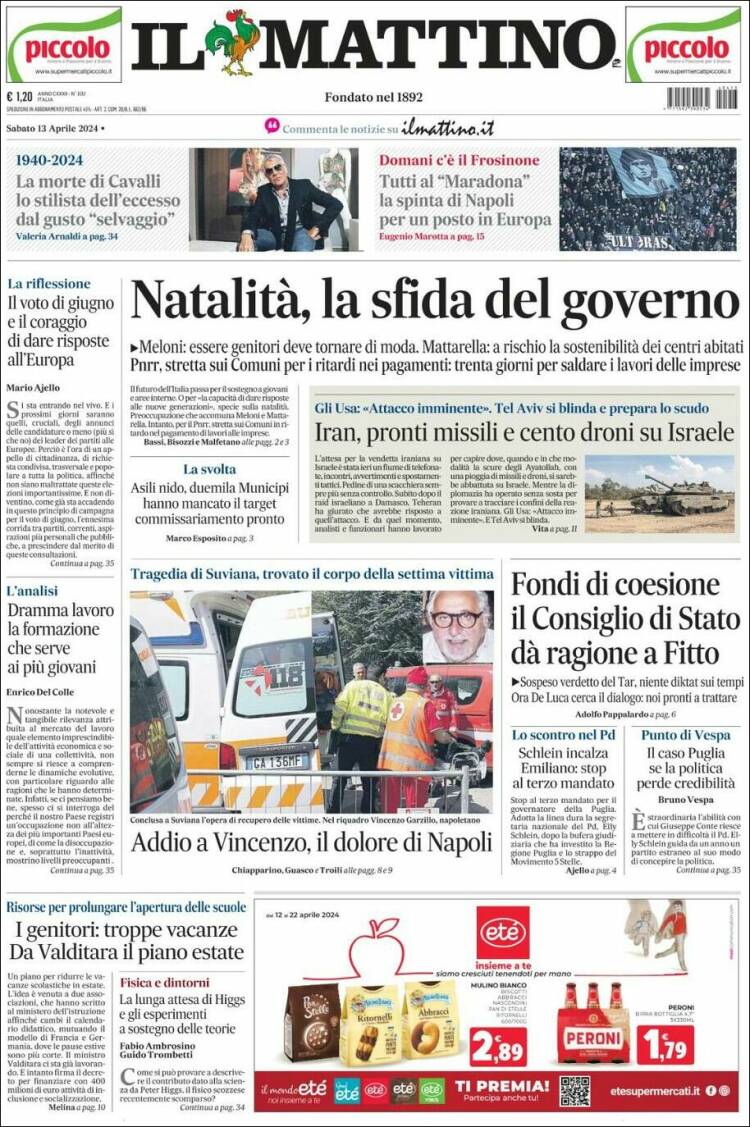 Portada de Il Mattino (Italia)