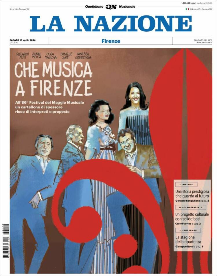 Portada de La Nazione (Italia)