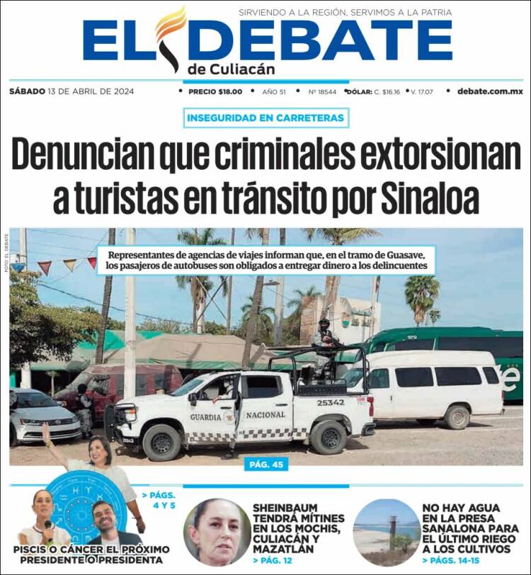 Portada de El Debate de Culiacán (M&eacute;xico)