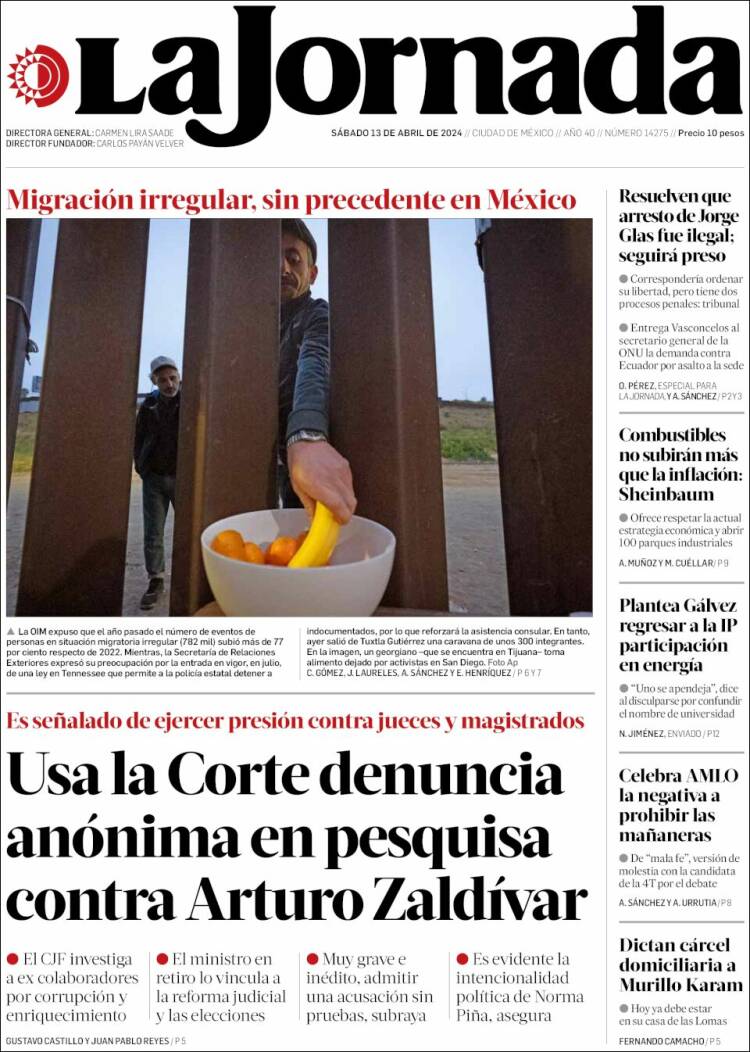 Portada de La Jornada (M&eacute;xico)