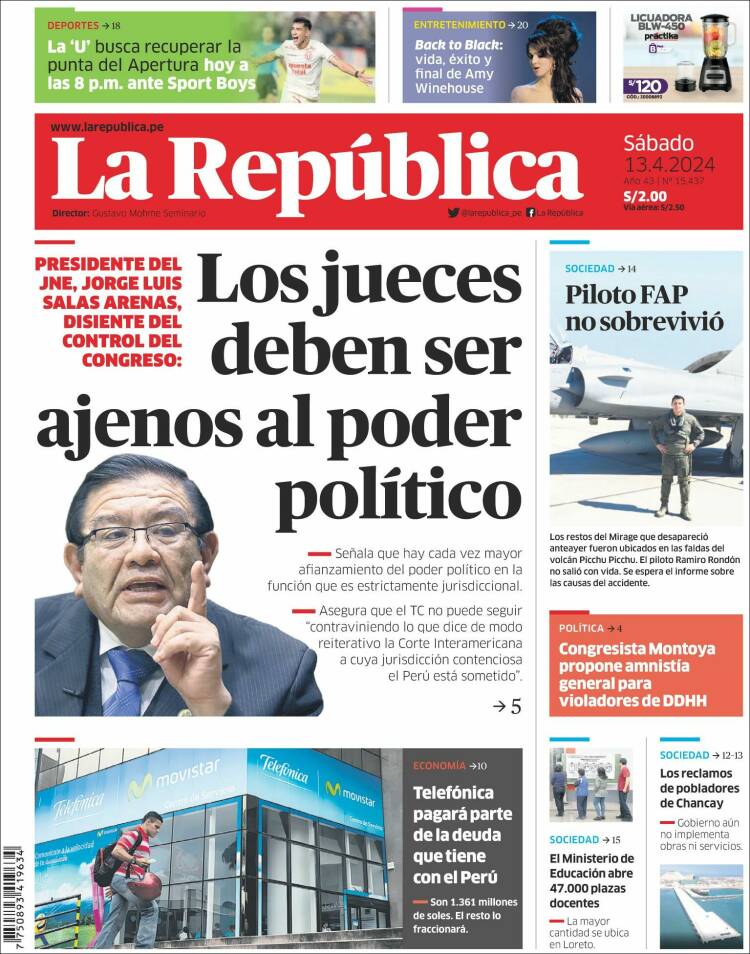 Portada de La Republica (Per&uacute;)