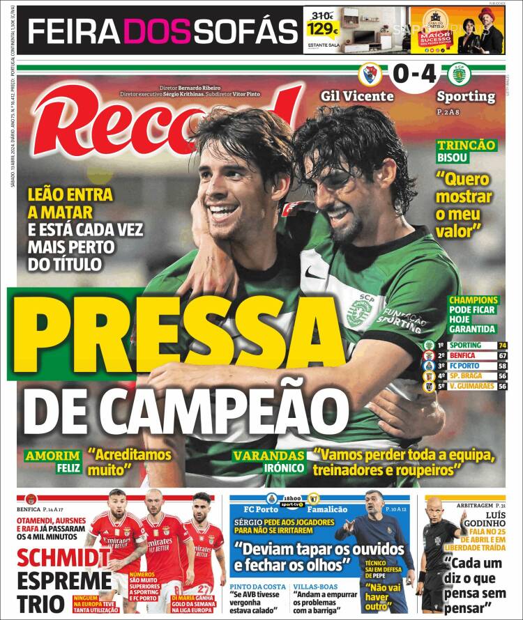 Portada de Jornal de Negócios (Portugal)