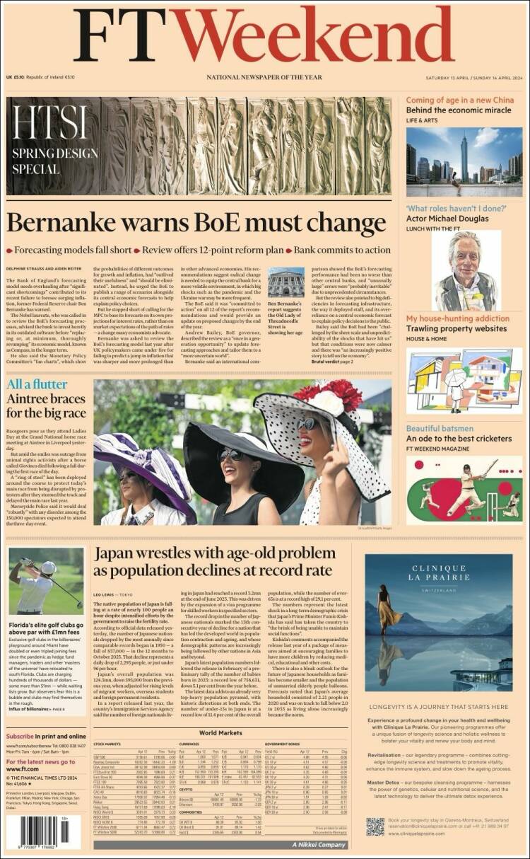 Portada de Financial Times (Reino Unido)