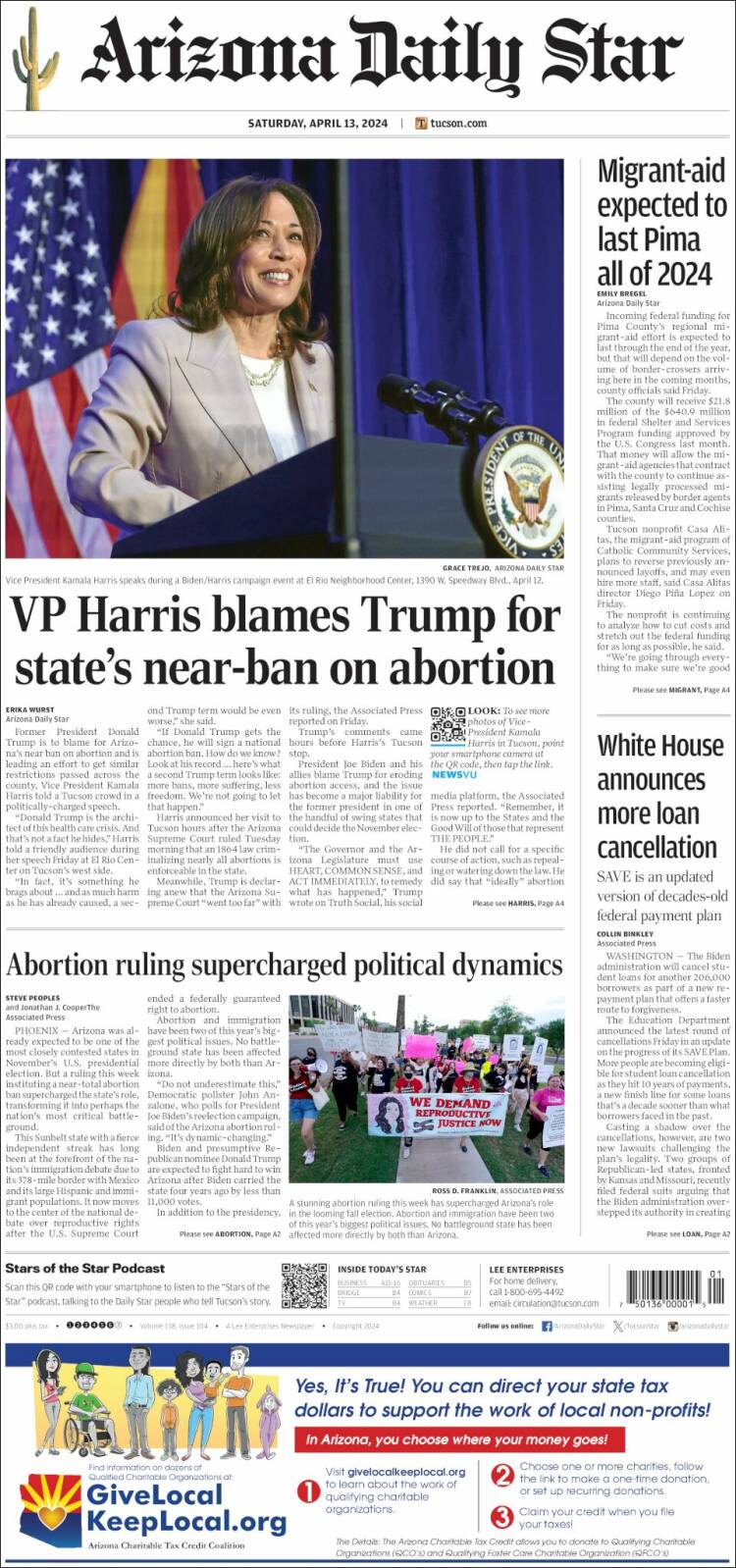 Portada de Arizona Daily Star (USA)