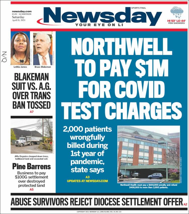 Portada de Newsday (USA)