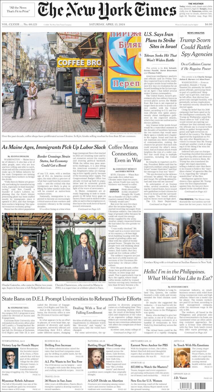 Portada de New York Times (USA)