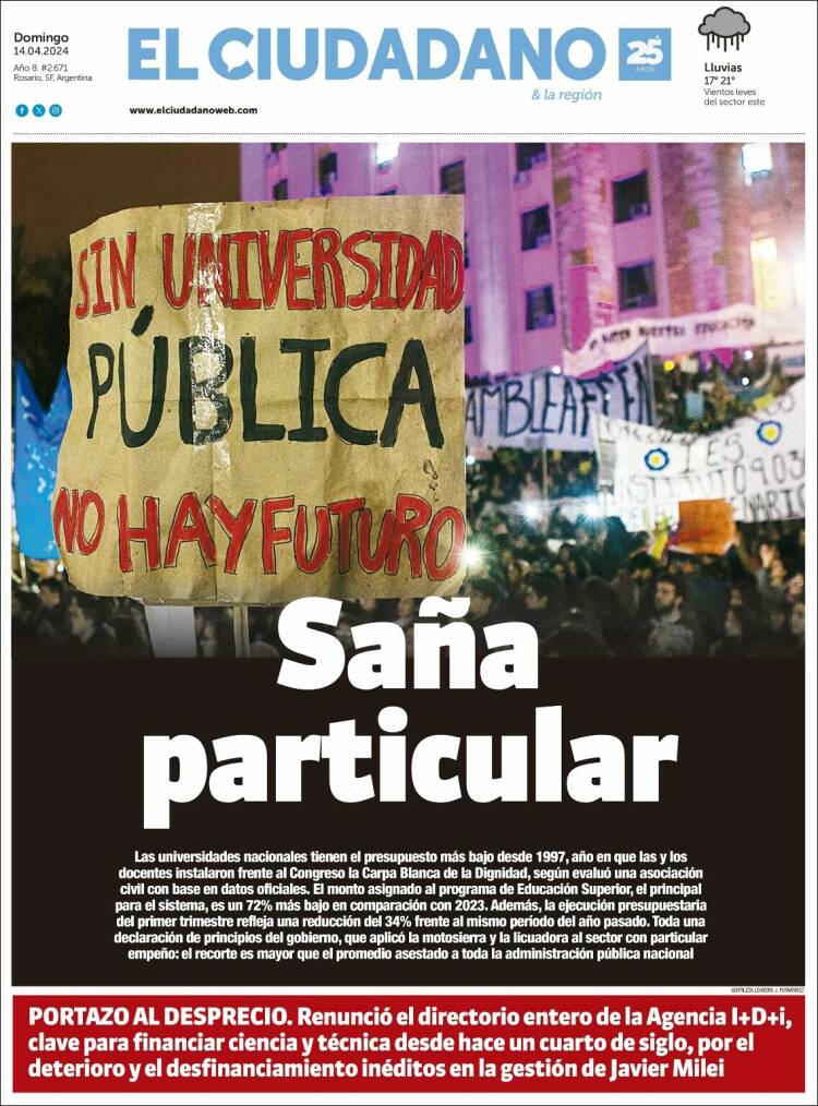 Portada de Diario El Ciudadano (Argentina)