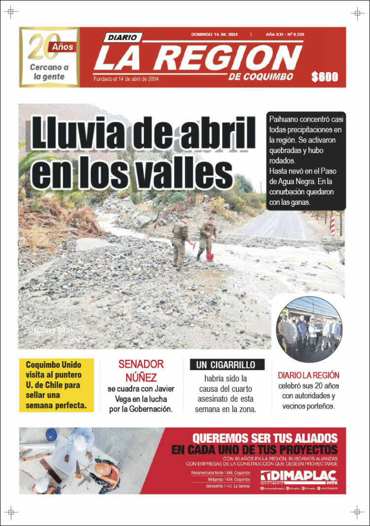 Portada de Diario La Región de Coquimbo (Chile)