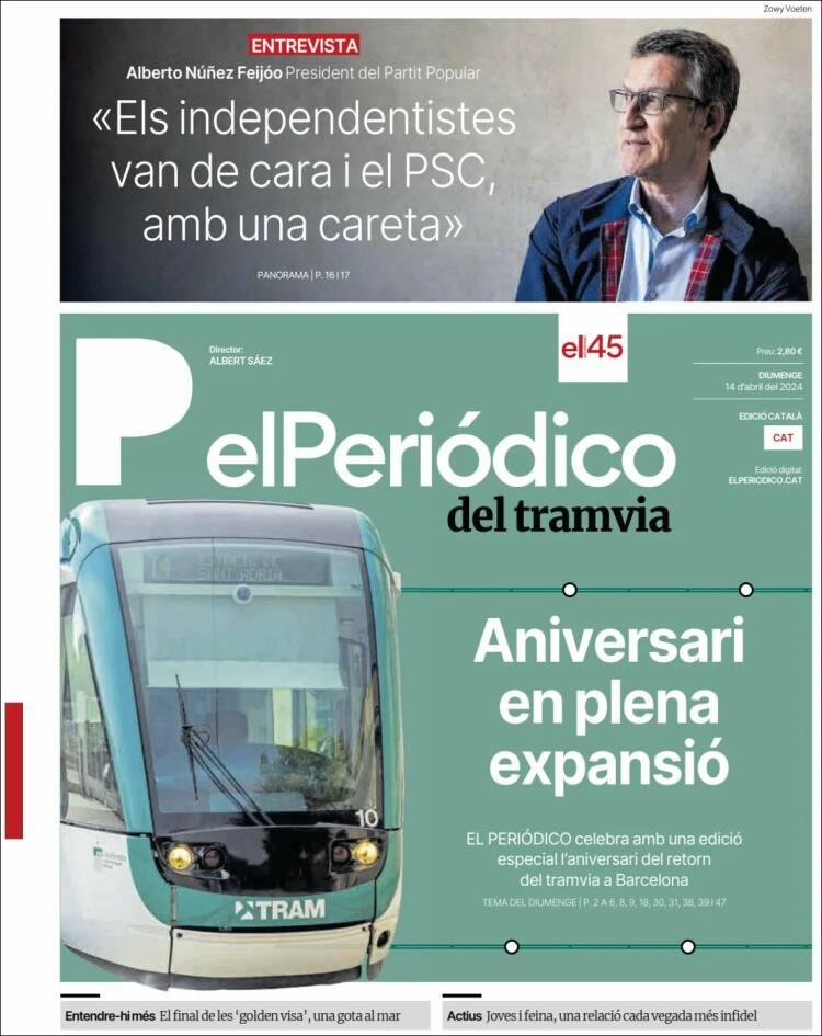 Portada de El Periódico de Catalunya (España)